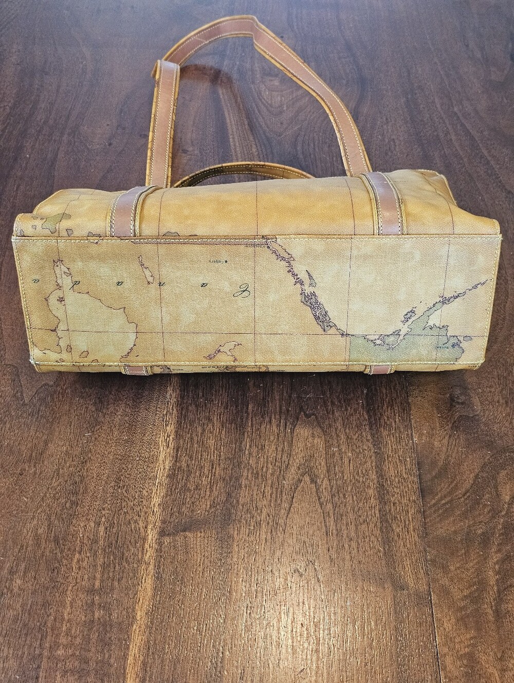 VTG Alviero Martini Prima Classe Italian Leather Map Print Shoulder Bag Rare - Picture 5 of 12